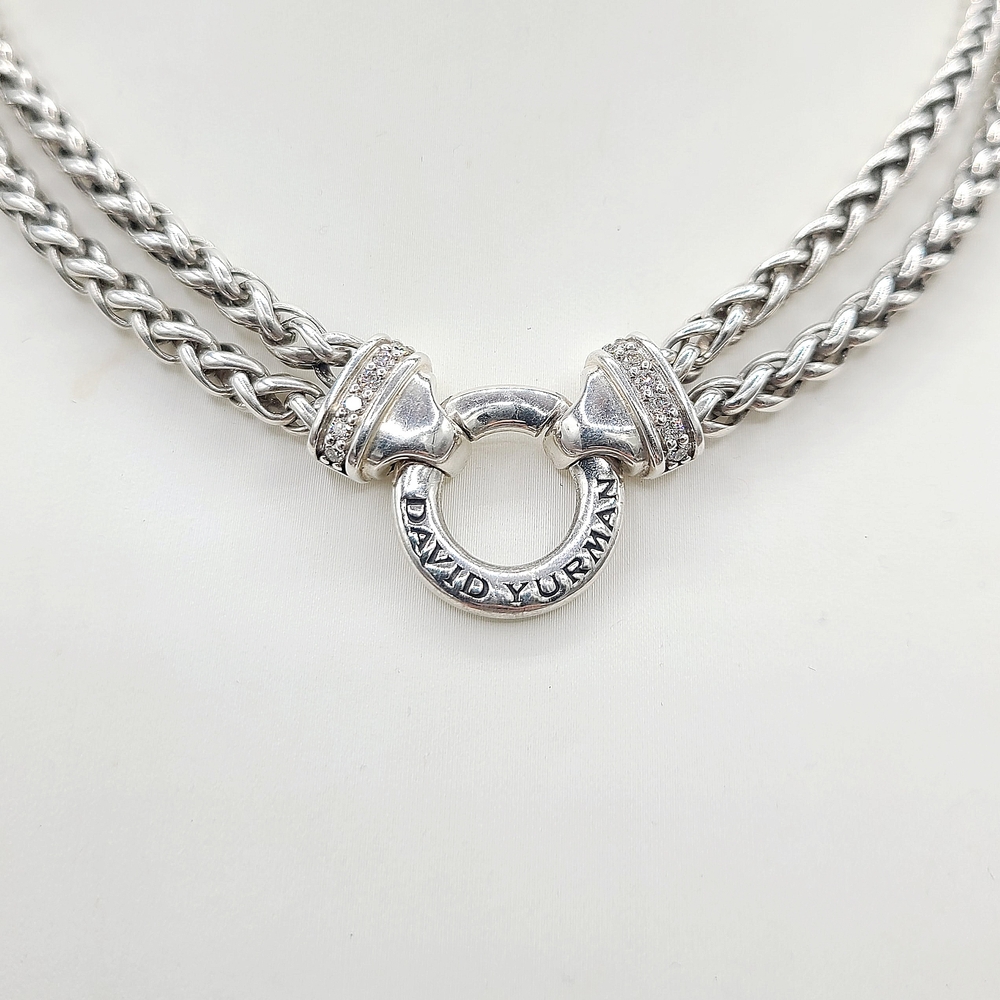 David Yurman Double Wheat Chain Diamonds Necklace - Picture 4 of 9